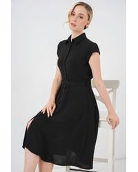 Bigdart - Buttoned Shirt Collar A-Form Midi Dress With Binding Detail - Lyst