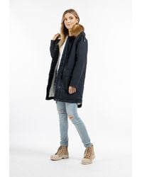 Dreimaster - Winter Parka Dames Marine Wit - Lyst