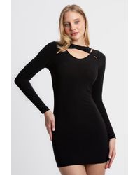 Hiccup - Round Neck Cut Out Long Sleeve Mini Bodycon Dress - Lyst
