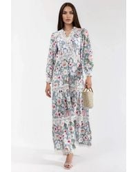 Msn-Collection - Floral Lace Detail Maxi Dress With V-Neck - Lyst