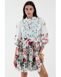 Msn-Collection - Geprinte A-Lijn Mini-Jurk Met Lange Mouwen - Lyst