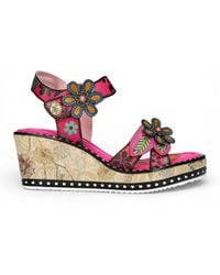 Laura Vita - Ballon 08 Fuschia Floral Leather Wedge Espadrille Sandals - Lyst