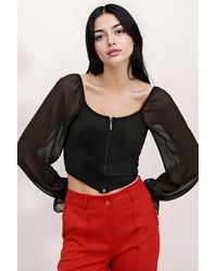Bigdart - Ribbed Zipper Crop Blouse With Square Collar - Lyst