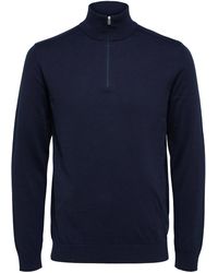 SELECTED - Gemêleerde Fijngebreide Schipperstrui Slhberg Navy Blazer - Lyst