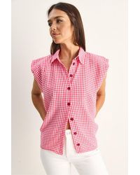 Bianco Lucci - Gingham Cotton Sleeveless Shirt - Lyst