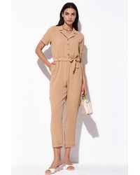 Bigdart - Solid Woven Shirt-Collar Jumpsuit With Bow Detail - Lyst