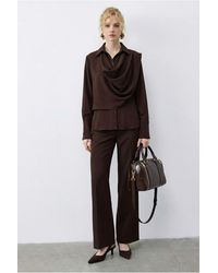 Bianco Lucci - Shawl Detailed Blouse And High Waist Wide Leg Pants Two-Piece Set - Lyst
