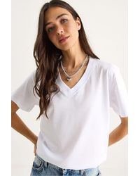 Bianco Lucci - Comfort Fit V-Neck Combed Cotton T-Shirt - Lyst