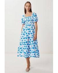 Happiness İstanbul - Frilly Abstract Print A-Line Midi Dress With Square Collar - Lyst