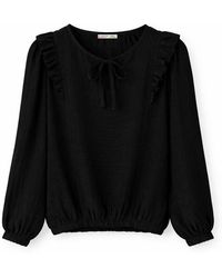 MixRay - Textured Frilly Crew Neck Blouse - Lyst