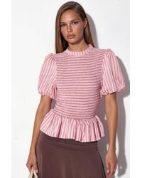 Busem - Gestreepte Textuur Rimpel Blouse - Lyst
