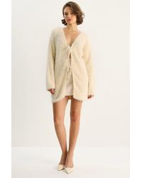 Bianco Lucci - Textured V-Neck Midi Cardigan With Tie Closure - Lyst
