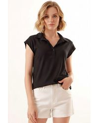 Bigdart - Textured Polo Shirt Blouse With Button Closure - Lyst