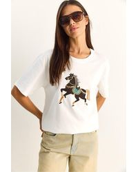 Bianco Lucci - Oversized Embroidered Sequin Crew Neck T-Shirt - Lyst