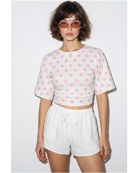 Bianco Lucci - Cropped Polka Dot Crew Neck T-Shirt - Lyst