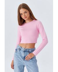 MixRay - Langarm Basic Crop Stricktop - Lyst