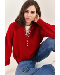 Bianco Lucci - Button Collar Relaxed Fit Knit Sweater - Lyst