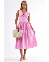 Busem - V-Neck Midi Dress With Bow Detail - Lyst