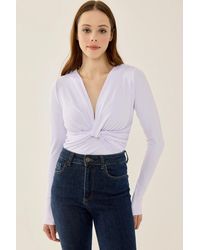 Hiccup - V-Neck Long Sleeve Slim Fit Bodysuit - Lyst