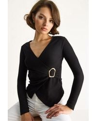 Bianco Lucci - Double Breasted Blouse With Accessory Detail - Lyst