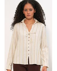 Bigdart - Striped Linen Blend Shirt With Tie Detail - Lyst