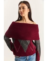 Bianco Lucci - Madonna Collar Knitted Sweater With Baklava Pattern - Lyst