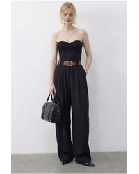 Bianco Lucci - High Waist Wide Leg Palazzo Pants With Belt - Lyst