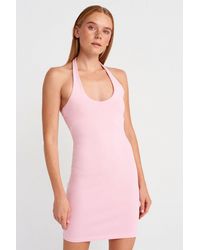Dilvin - Geribbelde Bodycon Mini Jurk - Lyst