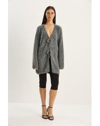 Bianco Lucci - Textured V-Neck Midi Cardigan With Tie Closure - Lyst