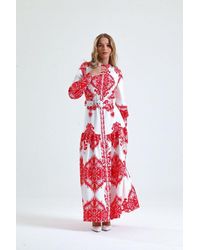 Msn-Collection - Paisley Print Belted Maxi Dress With Shirt Collar - Lyst