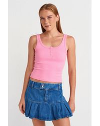 Dilvin - Geribbelde Crop Cami Blouse - Lyst
