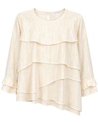 MixRay - Frilly Long Sleeve Crew Neck Blouse - Lyst