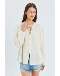 MixRay - Long Sleeve Relaxed Fit Blouse With Tie-Neck - Lyst
