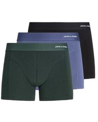 Jack & Jones - Boxershorts Trunks Jaccomo Bamboe Effen 3-Pack Donkergroen/Blauw/Zwart - Lyst