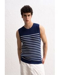 Giesto - Slim Fit Striped Crew Neck Sleeveless T-Shirt - Lyst