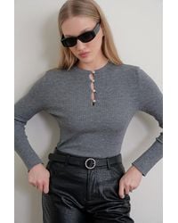 MixRay - Knopf Detail Rundhalsausschnitt Pullover - Lyst