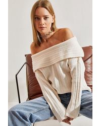 Bianco Lucci - Off Shoulder Ribbed Knit Sweater - Lyst