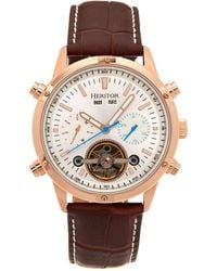 Heritor - Wilhelm Semi-Skeleton Leather-Band Watch W/Day/Date - Lyst