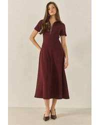 Bianco Lucci - Fitted Midi Dress With Zipper Collar - Lyst