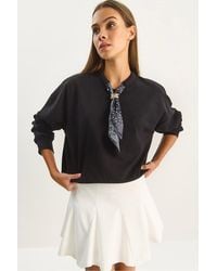 Bianco Lucci - Crew Neck Ribbed Sweatshirt With Scarf Accessory Detail - Lyst
