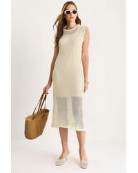 Bianco Lucci - Textured Midi Dress With Ruffle Detail - Lyst
