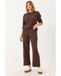 Bianco Lucci - Rippstrick-Textur Crewneck-Pullover Und Hose Set - Lyst