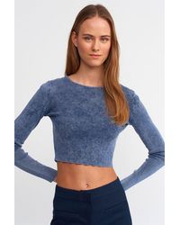Dilvin - Geribbelde Korte Crop Trui Met Ronde Hals - Lyst