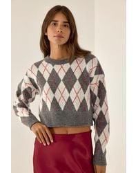 Hiccup - Crew Neck Crop Sweater With Diamond Pattern - Lyst