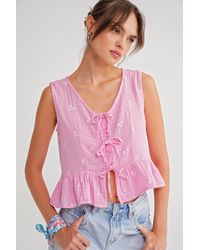 MixRay - Gestructureerde V-Hals Crop Blouse Met Strik - Lyst
