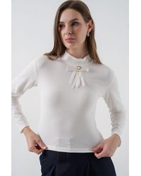 Bigdart - Fitted Long Sleeve Half Turtleneck Blouse With Ribbon Detail - Lyst