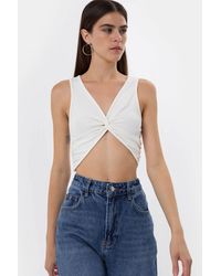 Hiccup - Solid Rib Twist Front Crop Top - Lyst