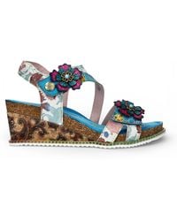 Laura Vita - Bonito 32 Floral Leather Wedge Espadrille Sandals - Lyst