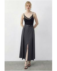 Bianco Lucci - High Waist Midi A-Line Skirt With Belt - Lyst