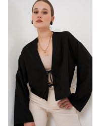 Bigdart - Viscose Blend V-Neck Long Sleeve Kimono With Binding Detail - Lyst